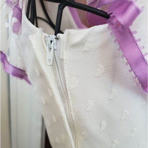 VINTAGE 80s‎ purple ruffle one shoulder formal lace dress S - Picture 3 of 8